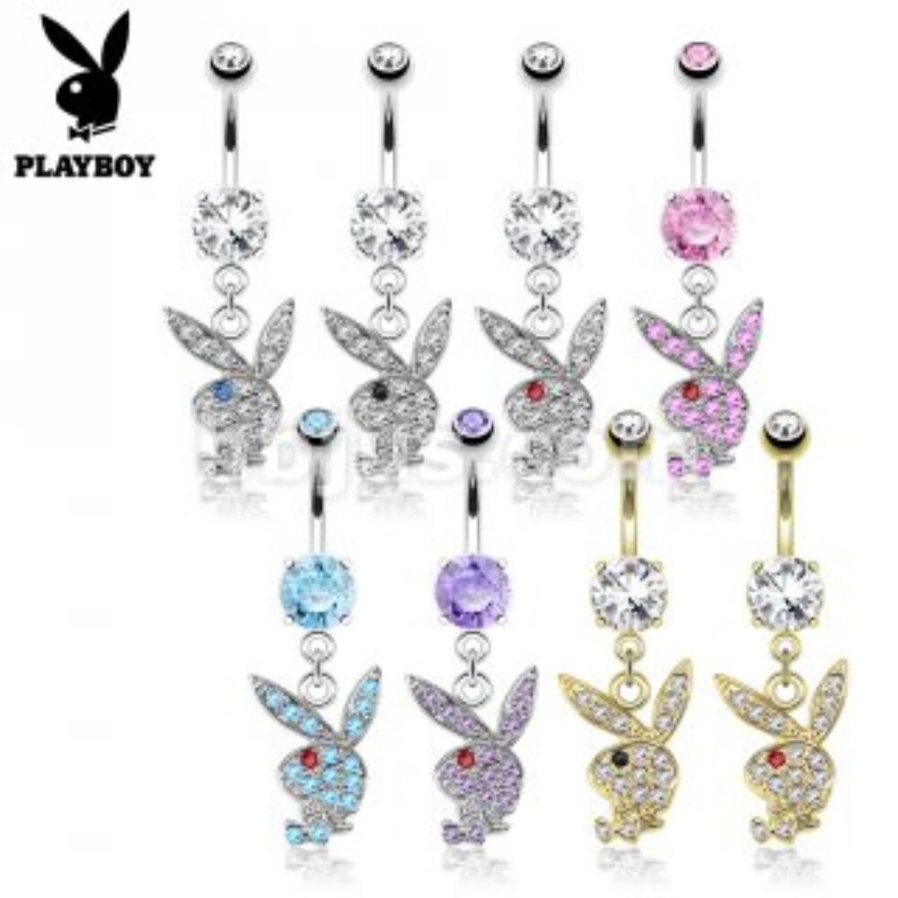 Playboy Bunny Paved Gems Surgical Steel Navel Rings 8 colors $13 Each
